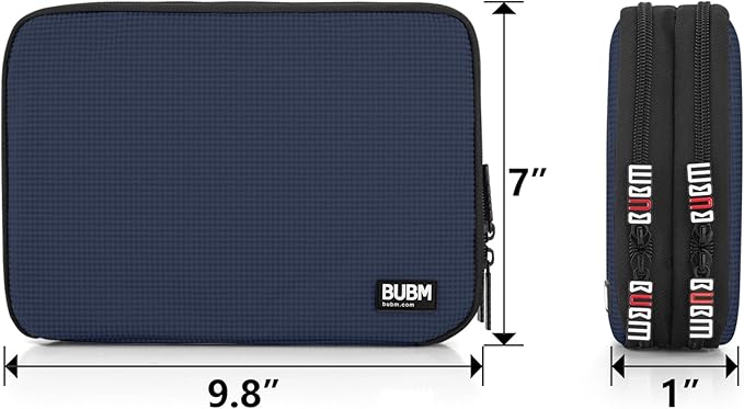 BUBM Double Layer Electronic Accessories Organizer, Travel Gadget Bag for Cables, USB Flash Drive, Plug and More, Perfect Size Fits for iPad Mini (Medium, Dark Blue)