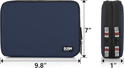 BUBM Double Layer Electronic Accessories Organizer, Travel Gadget Bag for Cables, USB Flash Drive, Plug and More, Perfect Size Fits for iPad Mini (Medium, Dark Blue)