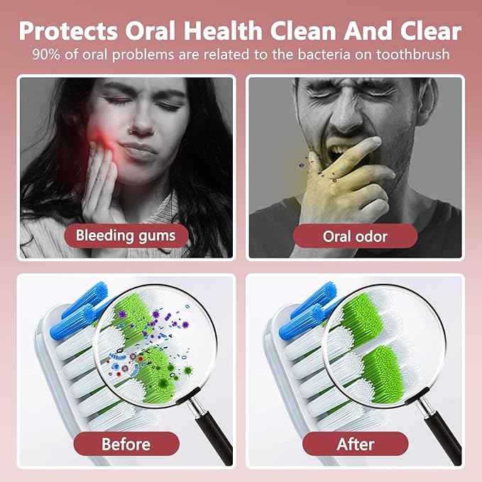 Toothbrush Covers Case San itizer and Holder with Light,Toothbrush Covers with Holder, Rechargeable Portable Toothbrush Cleaner Case（Pink）