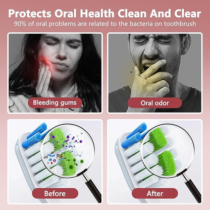 Toothbrush Covers Case San itizer and Holder with Light,Toothbrush Covers with Holder, Rechargeable Portable Toothbrush Cleaner Case（Pink）