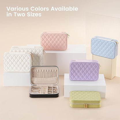 Lolalet Travel Jewelry Case for Women Girls, Travel Jewelry Organizer Box with Mirror & Clear Storage Bag, Small Portable Earring Necklace Bracelet Ring Case, Birthday Christmas Gifts -Medium, Green