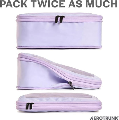 Aerotrunk Compression Packing Cubes for Travel - Luggage Organizer Bags - Double Zipper Packing Cubes for Suitcases (4-Pack, Purple)