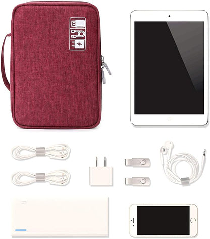 Lanola Travel Cable Organizer Bag, Electronic Accessories Case Portable Double Layer Cable Storage Bag for Cord,phone,Charger, Flash Drive, Phone, SD Card,Personal Items - (Red)