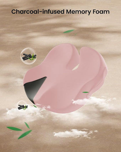 ProtoArc Seat Cushion, Office Chair Cushion for Sciatica, Coccyx Cushion, Ergonomic Memory Foam Seat Cushion for Car, Home, Pressure Relief Pad for Hip, Tailbone, All Day Comfort - Pink