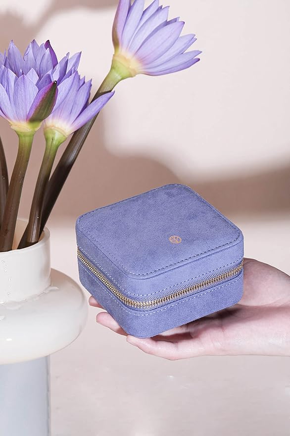 S.Leaf Travel Jewelry Organizer Boxes for Women Small Portable Necklace Earrings Bracelet Rings Travel Case Best Friend Birthday Gifts for Women Trendy (04_Suede_Touch_Dust_Lavender)