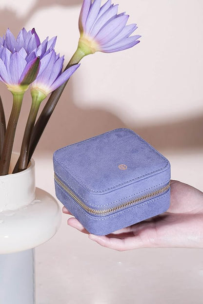 S.Leaf Travel Jewelry Organizer Boxes for Women Small Portable Necklace Earrings Bracelet Rings Travel Case Best Friend Birthday Gifts for Women Trendy (04_Suede_Touch_Dust_Lavender)