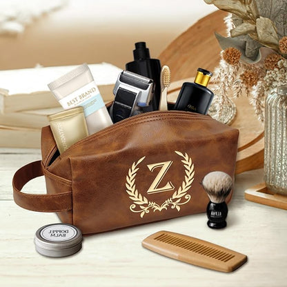 Personalized Travel Toiletry Bag Engraved Letter Leather Kit, Shaving Bag for Toiletries Accessories, Gifts for Men - DarkBrown(Z)