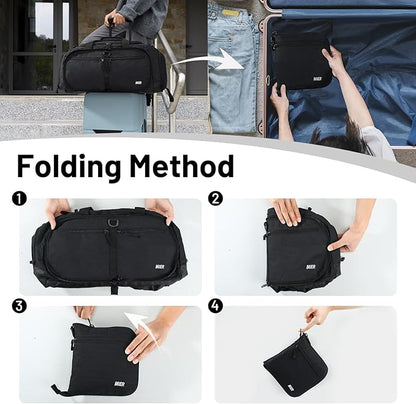 MIER Foldable Duffle Bag with Shoe Compartment 50L Travel Duffel Bags for Men Women Packable Overnight Bag for Camping Gym Weekender, Black