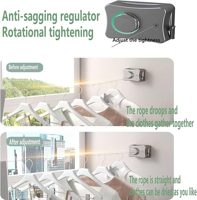 Anti-Sagging Clothes Line Thickened Steel Wire Retractable Clothesline Heavy Duty Clothesline Wall Mounted Bright Porcelain White Finished