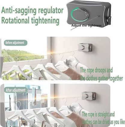 Anti-Sagging Clothes Line Thickened Steel Wire Retractable Clothesline Heavy Duty Clothesline Wall Mounted Bright Porcelain White Finished