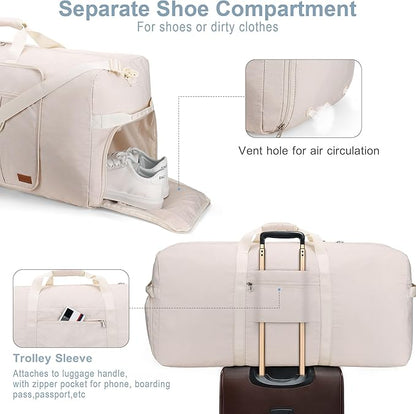 120L Travel Duffle Bag for Men and Women, Urtala 34” Large Duffle Bag for Traveling with Shoe Compartment, Foldable Duffel Bag Water & Tear Resistant (Beige)