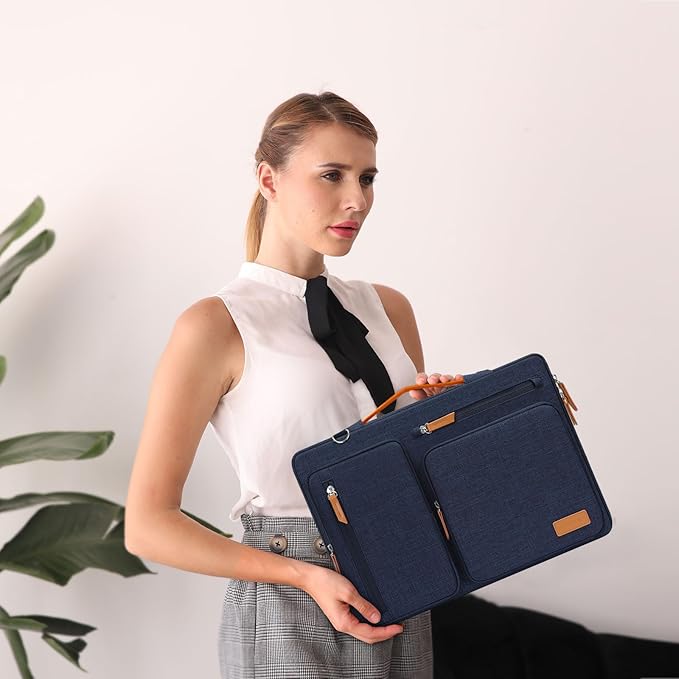 MOSISO 360 Protective Laptop Shoulder Bag,15-15.6 inch Computer Bags Compatible with MacBook Pro 16 inch, HP, Dell, Lenovo, Asus Notebook,Side Open Messenger Bag with 4 Zipper Pockets, Navy Blue