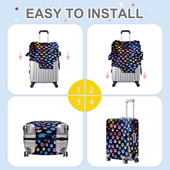 ANNA QUEEN Dragonfly & Floral Luggage Cover, Night Sky & Floral Design, Stretchable, Washable Travel Protector for 20-34 Inch Suitcases