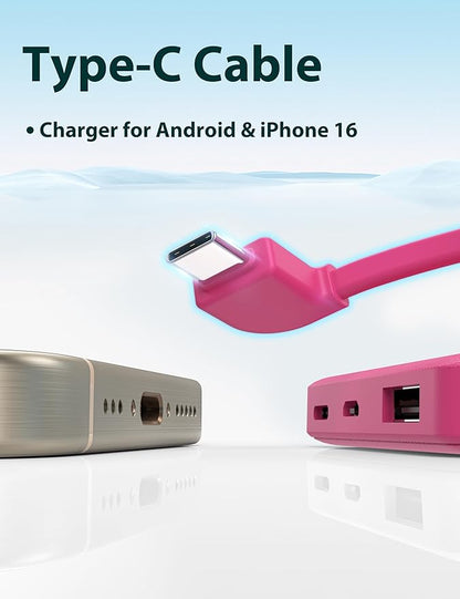 miisso 6000mah Ultra Slim Built in Cables Power Bank, Card Size Built in USB C Cords Battery Pack Portable Charger for Phones, 3 Output External Battery Pack Compatible with iPhone, Plum Red