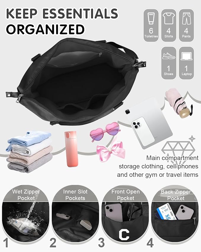 Initial Travel Duffel Bag Sports Gym Bag for Boys Teen Birthday Gifts,Black Personalized Weekender Bag Carry On Tote Bags for Men,Waterproof Overnight Luggage Bag Airplane Travel Essentials(Letter C)