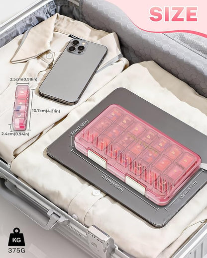 Pill Organizer 3X a Day, Large 7 Day Pill Box 3 Times a Day Portable for Family/Travel Medicine Case for Vitamins, Fish Oil and Supplements（Pink）