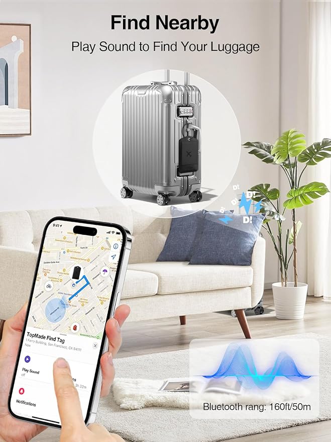 TopMade Smart Luggage Tag with Find My, Premium Leather Luggage Tags for Suitcase, Travel Bags, Backpacks, Anti-Lost Suitcase Tag Tracker for Travel with Privacy Name Card, Rechargeable