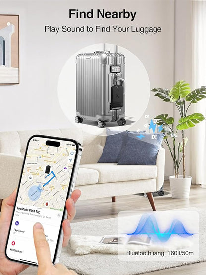 TopMade Smart Luggage Tag with Find My, Premium Leather Luggage Tags for Suitcase, Travel Bags, Backpacks, Anti-Lost Suitcase Tag Tracker for Travel with Privacy Name Card, Rechargeable