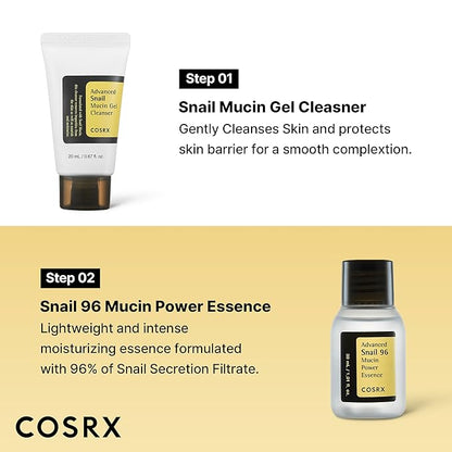 COSRX All About Snail Mucin Korean Skin Care Set, Mini Travel Essentials, Travel Size Gift Set with Snail Mucin Face Wash, Serum, Moisturizer & Eye Cream, Rejuvenating Kit, Stocking Stuffers