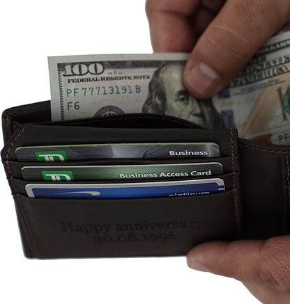 Custom Wallets For Men, Personalized Gifts For Men, Personalized Wallet For Men, Customized Engraved Full Grain Leather with RFID Blocking, Custom Gifts, Customized Wallets For Fathers Day (Black)