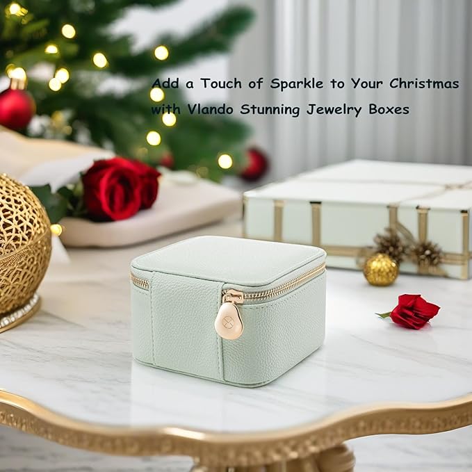 Vlando Travel Jewelry Box Organizer - 6 Small Velvet Zipped Pouches Pockets for Jewelries Necklaces Rings Earrings Sorting Storage, Menthol Mambo