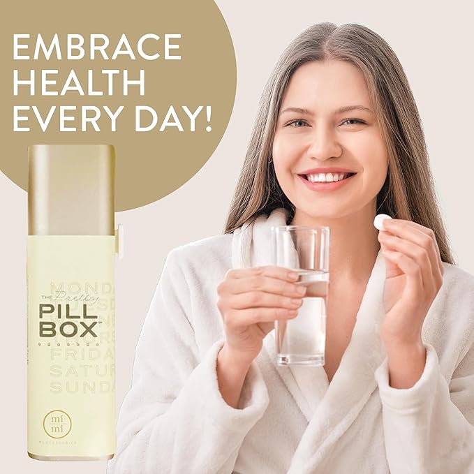 Pretty Pill Box Set - Stylish, Compact Daily Pill Organizer, Medication Pill Case, Pill Container for Vitamin Management, Pill Holder, Travel Essentials for Women & Men - Champagne