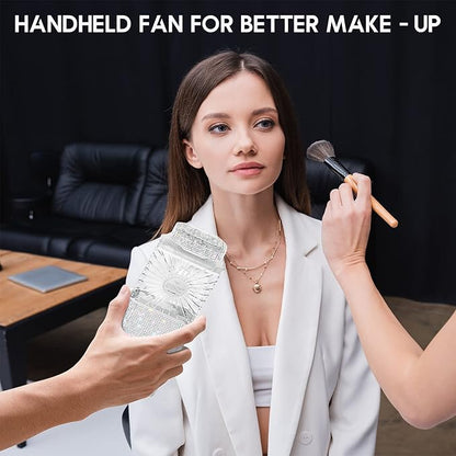 LIGHTDESIRE DIY Bling Crystal Rhinestones Handheld Mini Personal Cooling Fan, 3 Speeds Mode with Crystal Rhinestones Sticker Sheet (White Fan with DIY Diamonds)