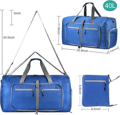 Dimayar Travel Duffle Bag for Men Women - Foldable Duffel Bag with Shoes Compartment - Overnight Bags Waterproof & Tear Resistant(40L,Navy Blue)