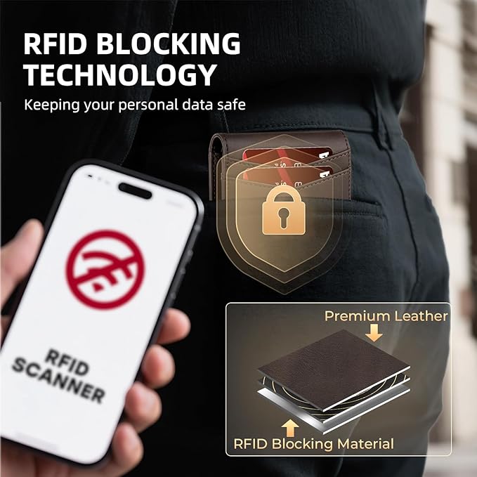 RUNBOX Wallet for Men Slim Rfid Leather 2 ID Window With Gift Box