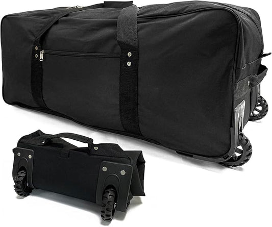 Extra large Foldable Duffle Bag with Bearing Wheels - 29"32"34"36"Heavy-Duty Water-Resistant Travel Duffel for Camping, Moving & Storage Black 600D Oxford