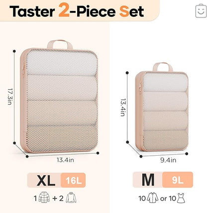 Veken 2/6/9/11 Set Compression Packing Cubes for Travel Essentials,Compressible Expandable Large Luggage Suitcase Organizer Bags for Clothing,Durable Space Saver Storage Bags(Beige)