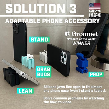 CordBrick Stocking Stuffers for Adults Cord Management Weighted Cord Holder Cable Wrap Phone Stand - Multiuse Gadget Organizer for Nightstand, Desk. Gift for Men, Durable Silicone. 4pk Light Gray