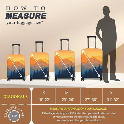 Explore Land Travel Luggage Cover Suitcase Protector Fits 23-26 Inch Case (Amber Mountains, M)