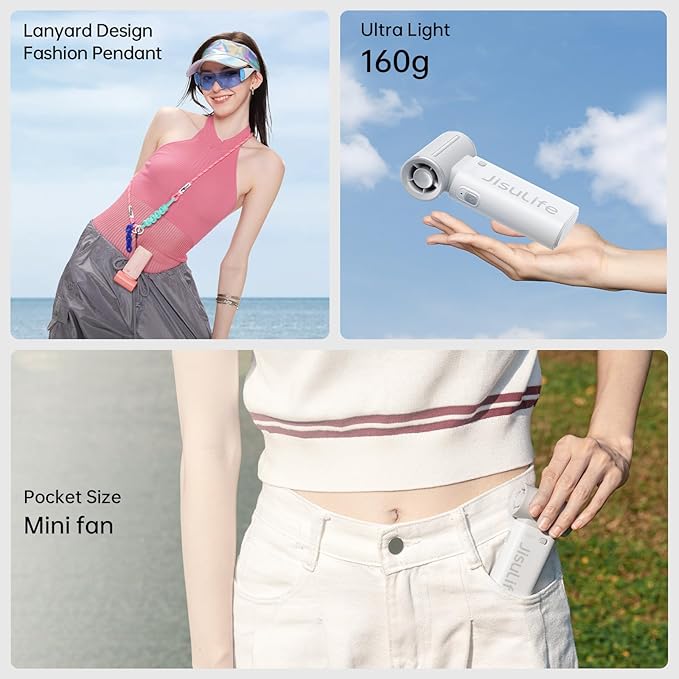 JISULIFE Portable Handheld Fan Life9, Turbo Power High Speed Air [12H Max Cooling Time], 5 Gear Wind, 3600mAh Rechargeable, Mini Pocket Design, Personal Fan for Travel Concerts Camping Makeup - Grey