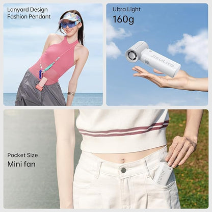 JISULIFE Portable Handheld Fan Life9, Turbo Power High Speed Air [12H Max Cooling Time], 5 Gear Wind, 3600mAh Rechargeable, Mini Pocket Design, Personal Fan for Travel Concerts Camping Makeup - Grey