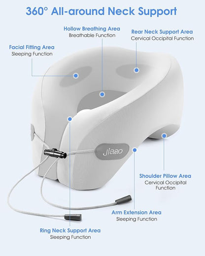 jiaao Travel Pillow, Neck Pillow Airplane, Plane Pillow Memory Foam Travel Neck Pillow with 360° Head and Neck Support, Portable Travel Essential Suitable for Airplane, Car, Train, or Bus Trip