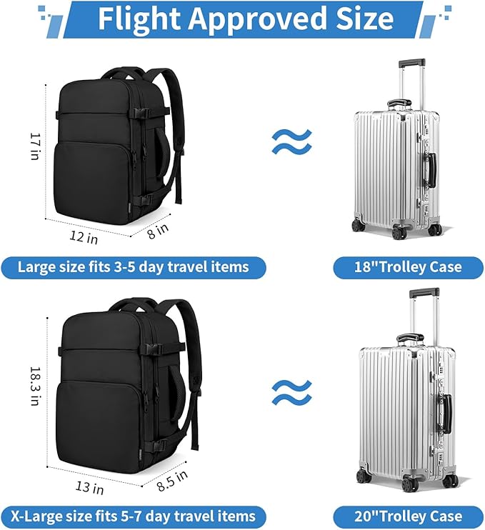 ZOMFELT Travel Backpack for Men, Carry on Backpack, TSA 17.3 inch Laptop Backpack Flight Approved, Personal Item Travel Bag Nurse Bag Casual Daypack for Weekender Business Trip, Black