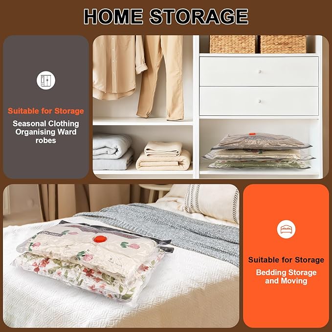 Travel Vacuum Bags with Pump - 15 Pack Space Saver Bag for Travel & Home, Clothes, Bedding, Blankets, Seasonal Storage