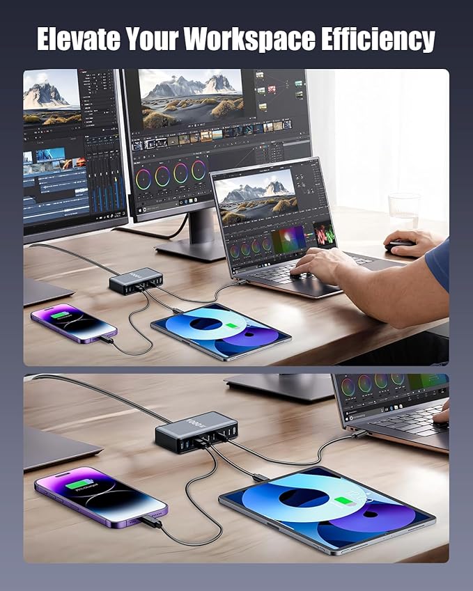 880W USB C Charger Block,8-Port USB C Charging Station GaN IV Travel Essentials Multiple Port Charging Station,100W Laptop Fast Charger Adapter for MacBook Pro/Air,DELL,iPad,iPhone,Samsung Galaxy