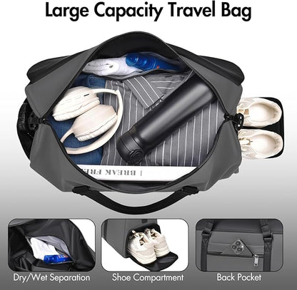 Travel Bag for Men Women, Duffle Bags for Travel with Shoe Compartment Weekender Overnight Carry On Bag with Dry Wet Separated Pocket Personal Item Bag for Gym Trip Workout