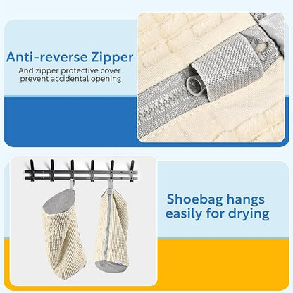 Shoe Bag for Washing Machine, Sneaker Cleaning Bag 2 PCS Set Pearl White, Fluffy Fiber Inside, Large Size Shoe Washing Machine Bag, 360 Laundry Bag for Tennis Gym Running Trainers Hiking