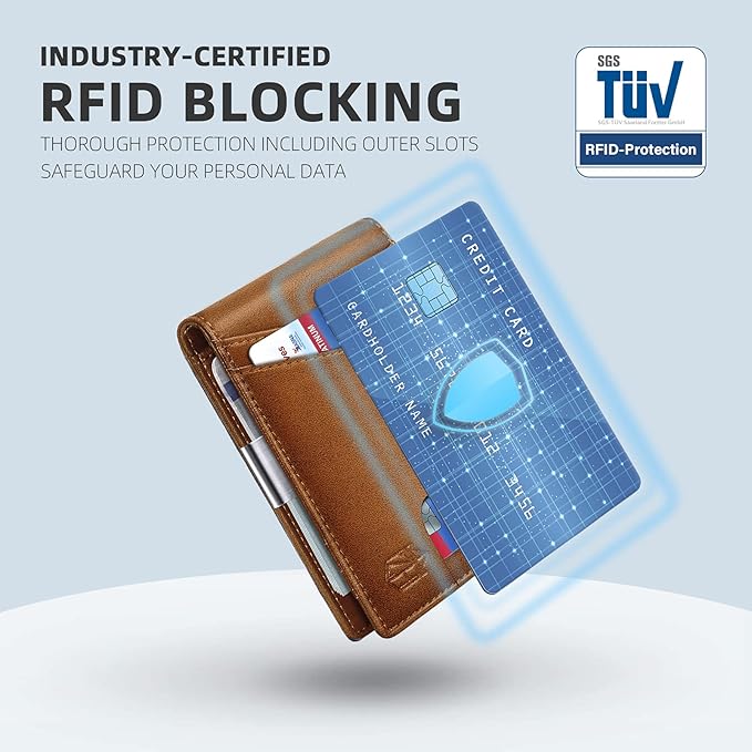 Zitahli Money Clip Wallets for Men,Slim Bifold Wallet 10-12 Cards, Mens Leather Wallet with ID Window,RFID Blocking Thin Minimalist Credit Card Holder,Gifts for Him