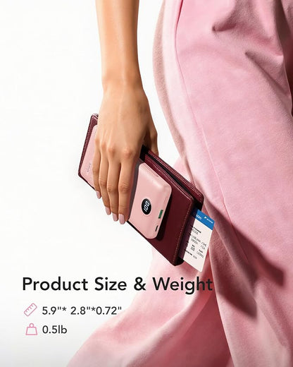 VRURC Portable Charger Power Bank with Wall Plug, 10000mAh Portable Charger with Built in Cables, PD 20W Fast Charging Portable Charger with Cords External Charger Travel Accessories-Pink(1 Pack)