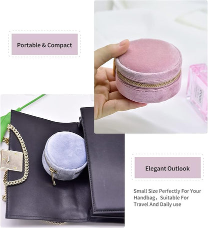 TAIMY Travel Jewelry Organizer, Small Round Velvet Travel Jewelry Case for Women Girls, Portable Mini Jewelry Travel Organizer Boxes for Rings Earrings Necklaces Bracelets(White)