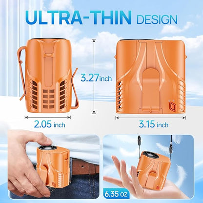 2025 Portable Personal Waist Fan& Neck Fan, 14000RPM Brushless Motor, 40H Runtime Rechargeable, 6-Speed Quiet Operation, Clip-On Personal Body Cooling for Camping/Worksites/Outdoor