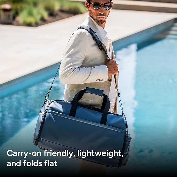 Halfday Convertible 2-in-1 Vegan Leather Premium Garment Duffel Weekender Bag 45L | Carry-On, Wrinkle-Free Travel, Hanging Suit Compartment, Shoe Pockets, Trolley Sleeve, Ocean