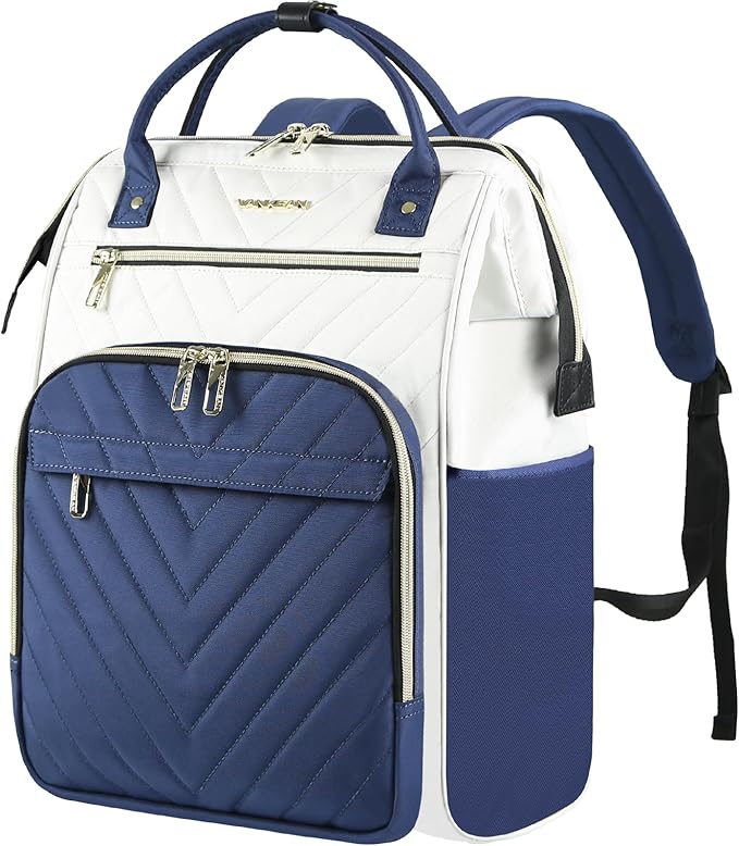 VANKEAN 17 Inch Laptop Backpack for Women Men Fashion Computer Work Bag, Large Capacity Waterproof Backpack with USB Port & RFID Pockets, College Daypack Business Travel, Beige-Haze blue