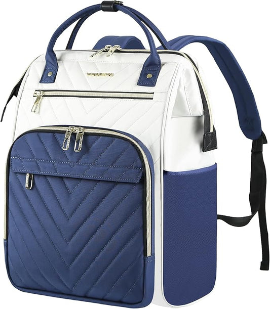 VANKEAN 17 Inch Laptop Backpack for Women Men Fashion Computer Work Bag, Large Capacity Waterproof Backpack with USB Port & RFID Pockets, College Daypack Business Travel, Beige-Haze blue