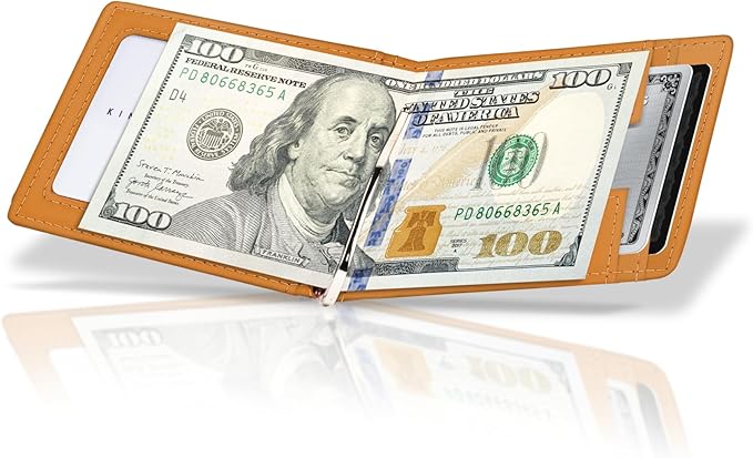 Kings Loot Money Clip Slim Minimalist Wallet for Men – RFID Blocking Leather Design with Money Clip – Front Pocket Bifold Holds 12 Cards – Stylish & Compact Wallets (Cognac/Engraved)