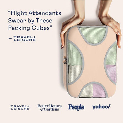 Shacke Premium 8 Packing Cubes Set - Lightweight Mesh Travel Luggage Organizers with Laundry Bag, 8-Piece Suitcase Storage System (Nude Biege)